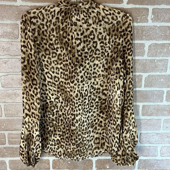 Anne Klein leopard print Long Sleeve Tie Bow Neckline Size Small - Picture 6 of 9
